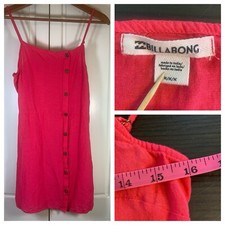 Billabong Linen Blend Mini Dress Women Medium Hot Pink Sun Beachy Coastal Surfer