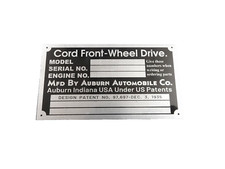DATA PLATE FITS TO CORD FRONT WHEEL DRIVE 1936 #V295-8