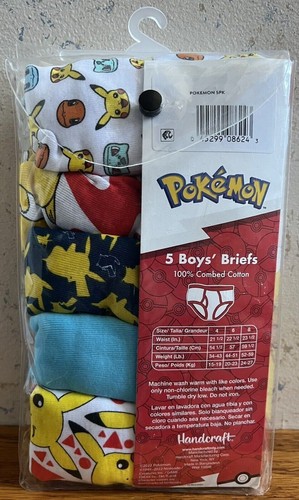 Nintendo Pokemon Boys 5 Pack Briefs Size 8 Underwear 100% Cotton - Picture 2 of 2