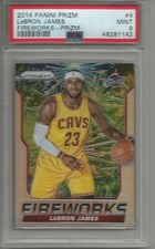 LeBron James 14/15 Panini Prizm Fireworks Silver Prizm #4 PSA 9
