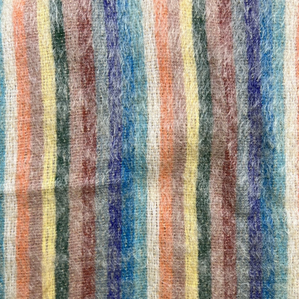 Bufanda a Rayas Mohair Escocés Vintage Multicolor Doble Ancho 19x64 Cottage Chic Foto 3 de 4