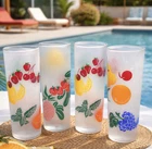 Vtg 60's Federal Glasses  Frosted Fruit Tom Collins Cocktail MCM Bar 12oz-qty 4