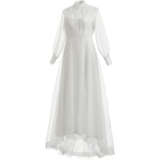 Vintage 60s 70s Wedding Dress S White Lace Sheer Long Sleeve Prairie Cottagecore