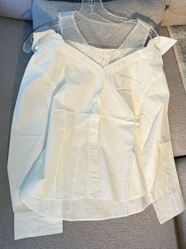 Alexander Wang Womens White Rhinstone Mesh Button-up Shirt size Large