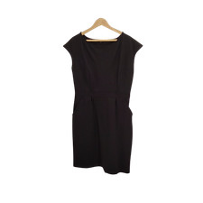 Quince Women Ultra-Stretch Ponte Cap Sleeve Dress Black Basic Sleeved L