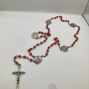 Vintage Plastic Orange Beaded Silvertone Pope John Paul II Catholic Rosary