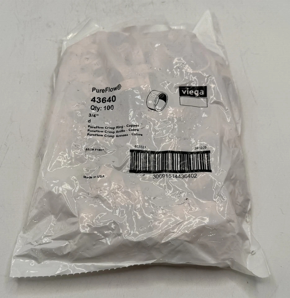 Viega PureFlow 43640 Copper PEX Crimp Ring 3/4" Lot of 3 Packs of 100 New - Image 3 of 4