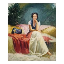 Square Hand Painted Oil on Canvas 50x60 CM Made in Italy Woman Sofa