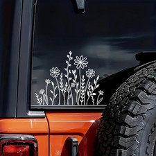 Wildflowers Boho Fun Reflective Car Vinyl Sticker, Plant Lover Gift Idea, Bumper