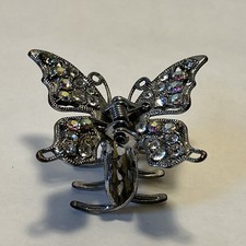 Silver Tone Butterfly Hair Claw Clip Metal Vintage Style