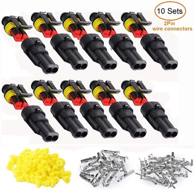 10 Sets AMP 2 Way Pin Superseal Electrical Waterproof Connector - 1.5-2.5mm Wire