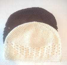 2 New Handmade 8in Crochet Beanie Skull Cap Hat 1 Brown 1 Beige Unisex Boho Chic