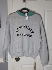 Fear Of God Essentials Hoodie With Nylon Hood Grey And Teal Kids Size 12 NWT