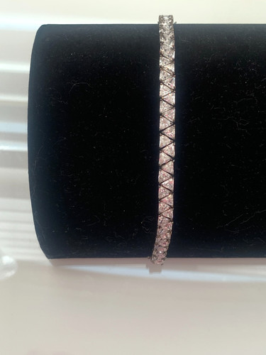 Sterling Silver CZ Tennis Bracelet 925 Square Cut 7.5” 9g