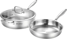 Delarlo Tri-Ply Stainless Steel Saute Pan Set With Cookware of 2, Silver 