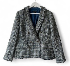 NWOT Ann Taylor Double Breasted Blazer Jacket in Blue Shimmer Tweed Size 12 Work