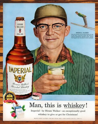 Imperial Hiram Walkers' Whiskey - Merrill Barber - 1950s - Metal Sign 11 x 14