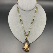 Chunky Glass Pendant Necklace Brown Faceted Green Beaded