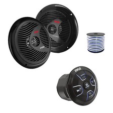 Pyle 4-Channel Marine Bluetooth Controller, 2x 6.5" 150W Black Speakers, Wire
