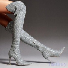 Womens High Heel Glitter Sequins Over The Knee Boots Pointed Toe Nightclub Dress