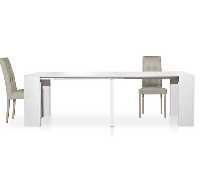 MOBILI FIVER, Table Console Extensible, First, Blanc laqué Brillant, 90