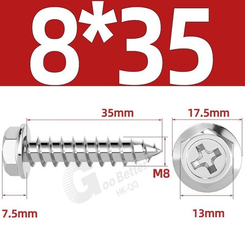Flanged Self Tapping Screws Stainless Steel Hexagon Hex Head Tappers M3 M4 - M10 - Picture 67 of 89