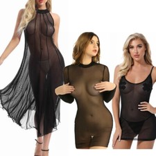 Women's Mesh See Through Bodycon Club Dress Babydoll Chemise Beach Cover Ups