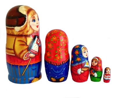 Poupées Russes Matriochka Peintes à La Main – Simonova Choutte, 5 Pièces