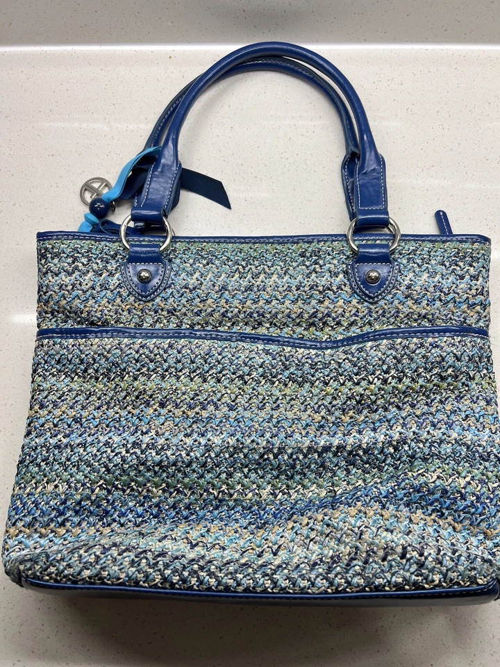 Giani Bernini Bolso de Mano Bolso de Hombro Cuero Azul y Tela Tejida Foto 2 de 4