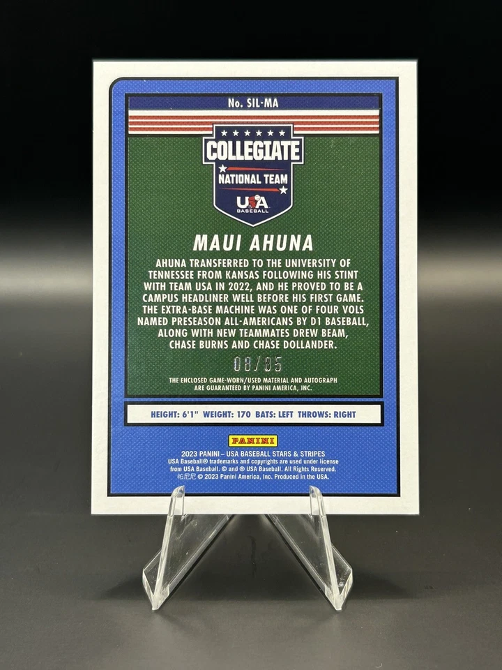 2023 Panini USA Baseball Stars & Stripes Jerseys Black Gold Maui Ahuna Auto /85 - Image 2 of 2