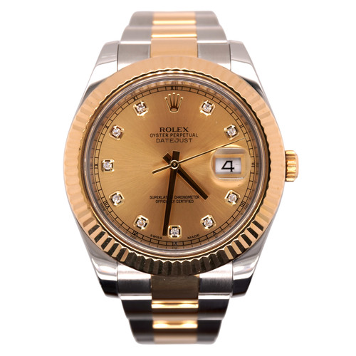 Rolex Men's Datejust II 41mm 18kGold&Steel Oyster Gold Diamond...