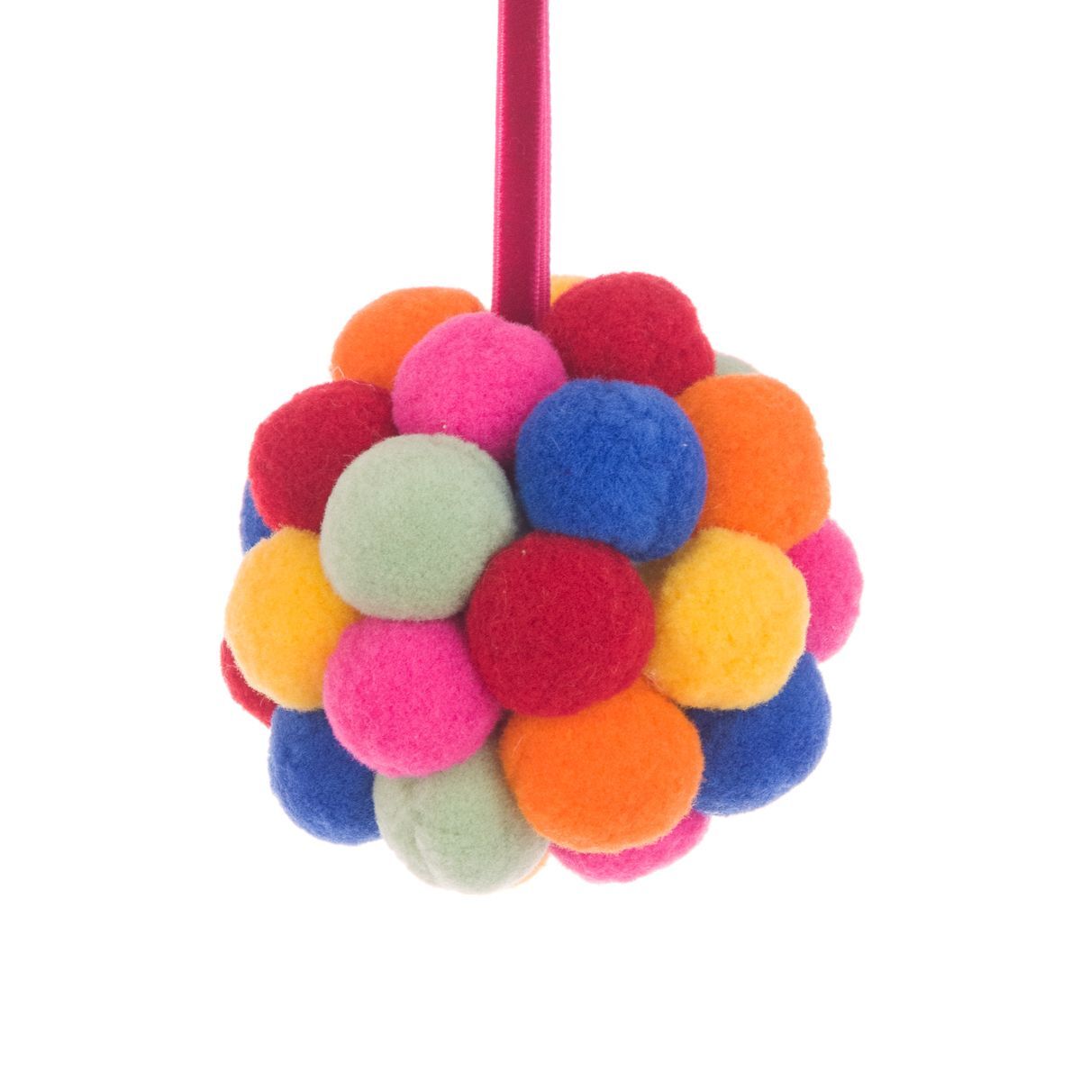 Rainbow Pom Pom Bauble Decoration - 9cm - Floralsilk Christmas Tree