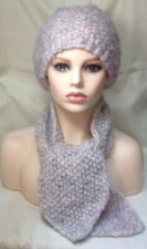 Pink Gray Scarf  Ponytail Hat Set Winter Fall Outdoor Fashion New Hand Knitted