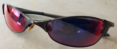 OAKLEY WIRETAP SUNGLASSES Pewter w/ Red Icons & Positive Red 