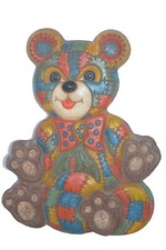 Vintage Foam Craft Wall Decor Patchwork Teddy Bear 1979 MCM Hanging Plaque 12.5"