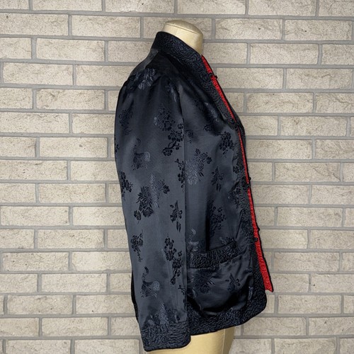 Vintage Woman’s Handmade Black & Red Silk Reversible Evening Jacket W/Pockets - Picture 20 of 23