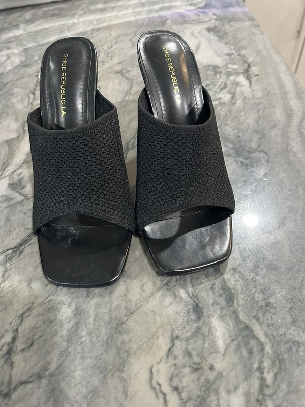 black shoes size 9 Slip On Heels Clear Heel