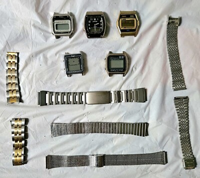 Vintage Watches Lot Of 5 & Bands Timex Pulsar Jupiter Sanyo 1960s-70s Not Tested
