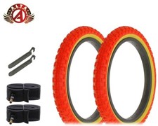 2 ALTA BICYCLE WIRE BEAD 16 x 2.125 RED/GUM COMP III BMX, TUBES & PRY LEVERS.
