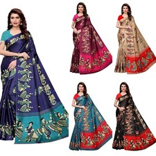 women's art silk kalamkari and bhagalpuri style saree with blouse piece
