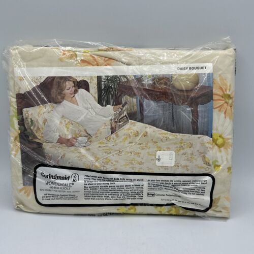 Springmaid Wondercale Double Flat & Fitted Sheet Set Yellow Daisy Bouquet NOS - Picture 9 of 12