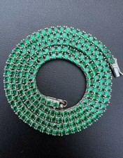 45.72 ctw Created Green Emerald 14K White Gold Plated 4mm Womens Tennis Necklace