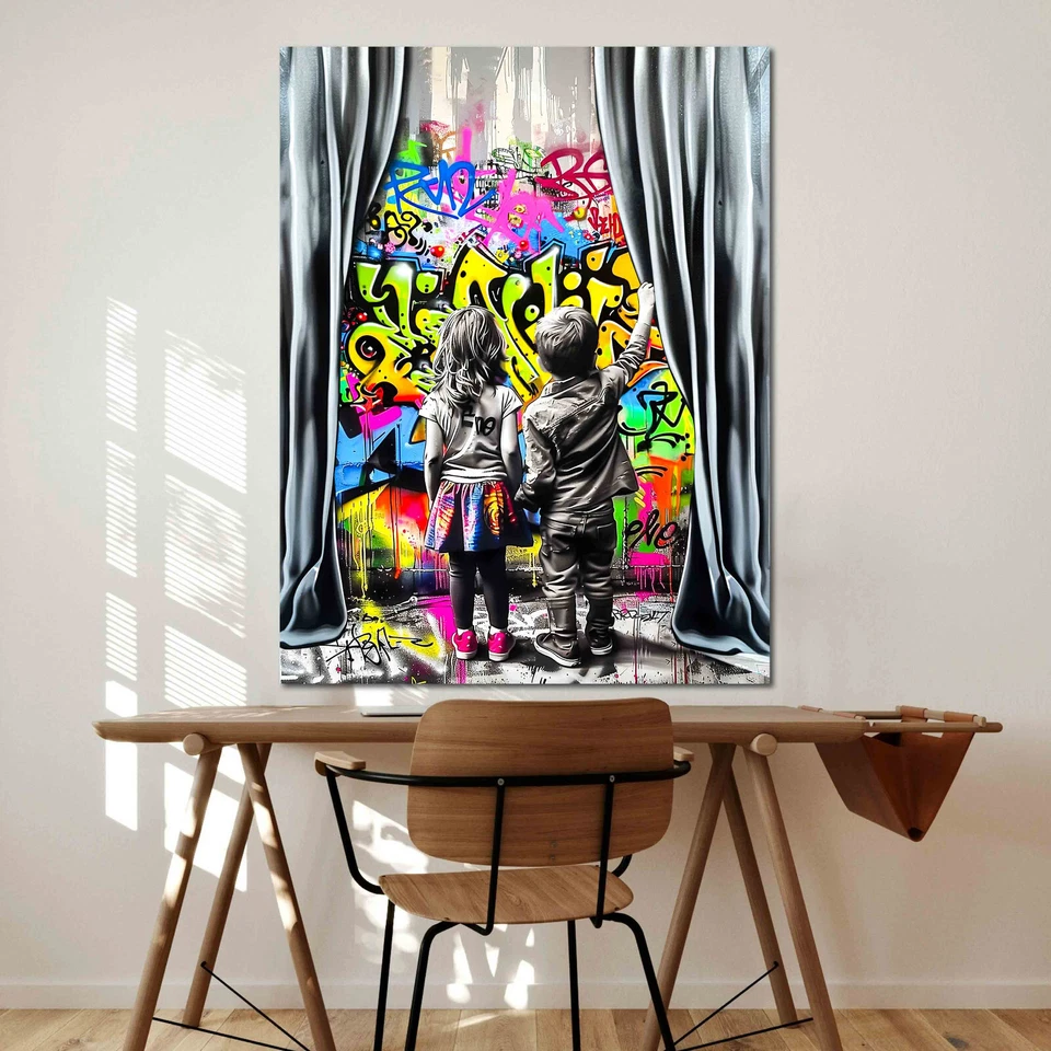 Kunstdruck auf Leinwand - Boy and Girl vor dem Graffiti (div. Größen) Street Art - Bild 3 von 4