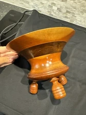 Small Wooden Fruit Bowl On Pedestal Legs Vintage MCM BOHO cottage Core Primative