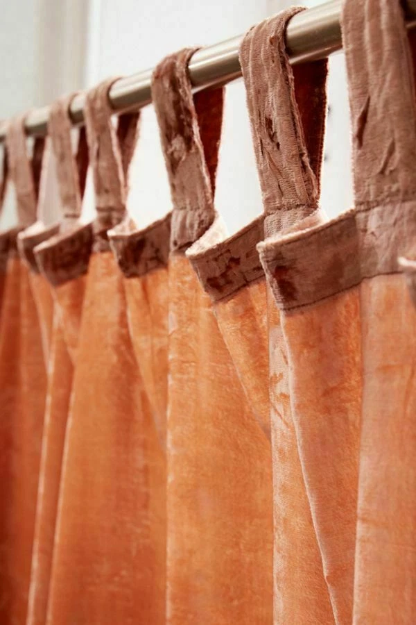 Premium Soft 90% Blockout Fine Crushed Velvet Tab Top Curtain Terracotta Color - Image 2 of 3