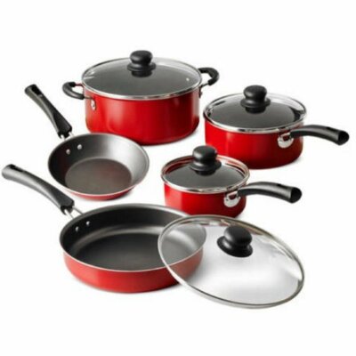Tramontina 9-Piece Red Simple Cooking Nonstick Stay-Cool Handles Riveted Heat