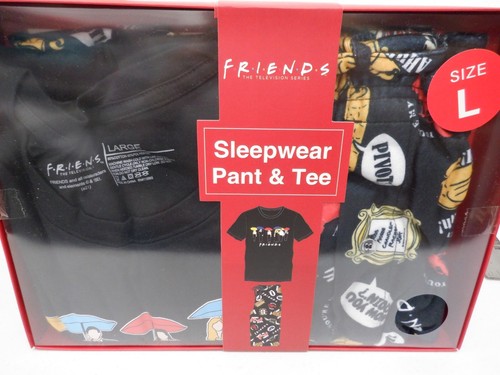 MENS LARGE BRIEFLY STATED FRIENDS BLACK FLEECE PANT & TEE 2 PC SET NWT #21630