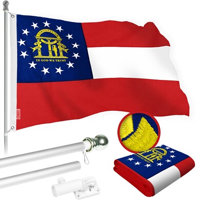 NEW G128 Georgia State Flag & Flagpole, 5FT Silver Pole and 2x3FT SPUN Flag