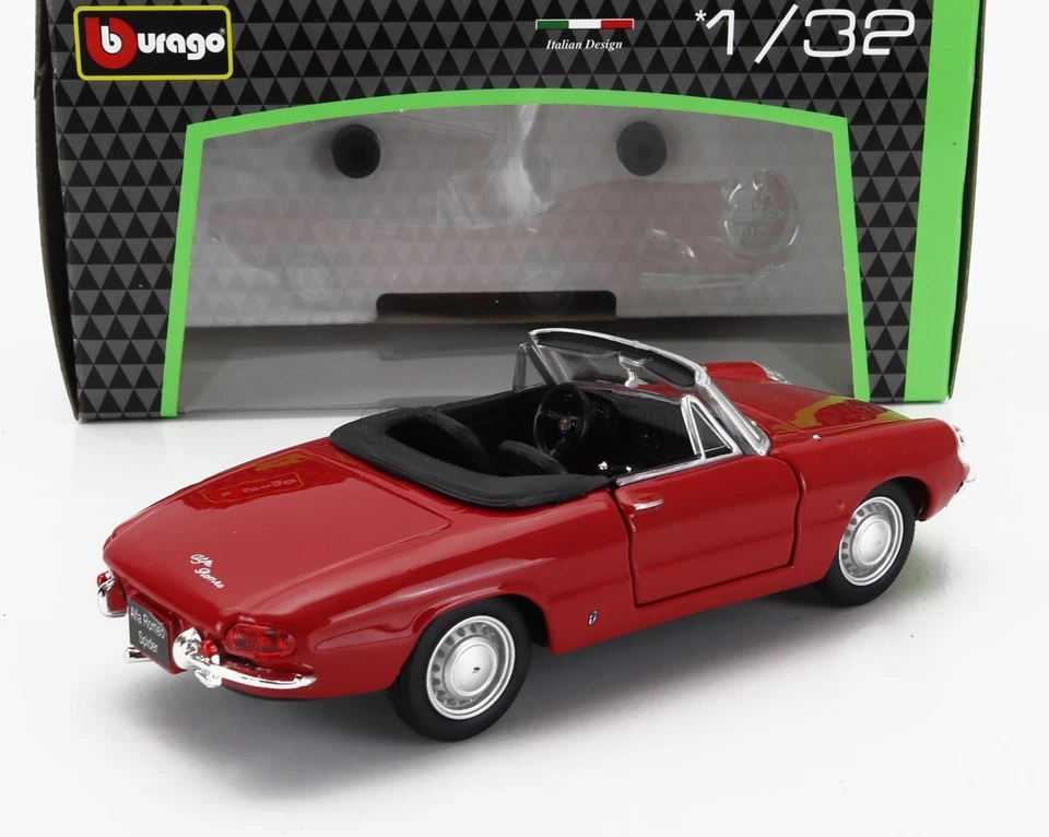 MODELLINO AUTO STATICO BURAGO ALFA ROMEO DUETTO 1600 SPIDER OPEN 1966 ROSSO 1/32 - Immagine 2 di 4