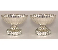 Compote Bowl Vase Glass Silver Mercury Fluted 6"D 4.5"High Set/2